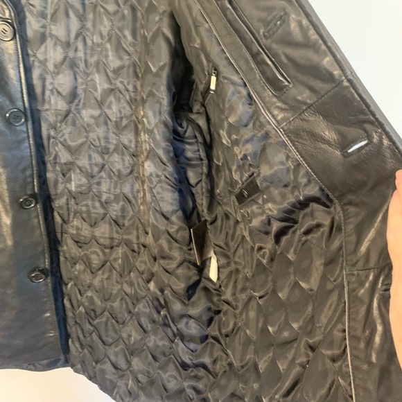 Wilsons Leather Mens L Black Leather Car Coat Quilted Lining Button Front Jacket - Picture 8 of 16